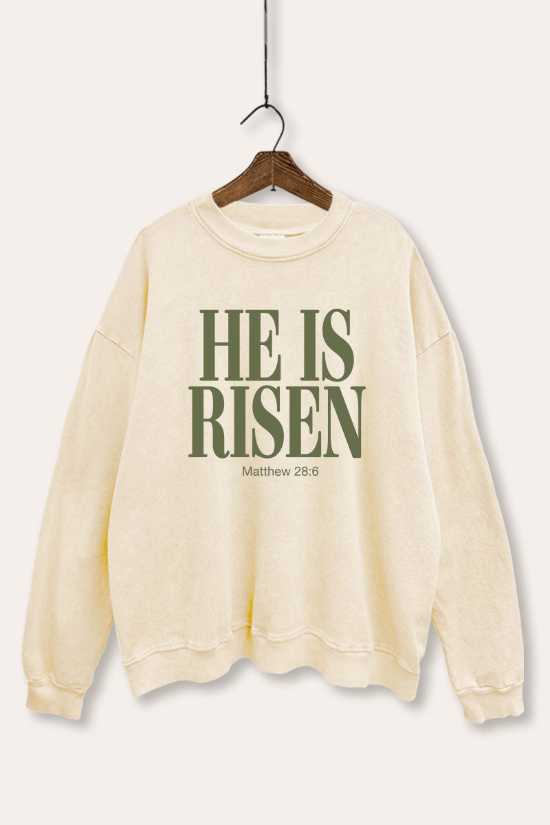 He Is Risen Christian Graphic Mineral Wash Sweatshirt