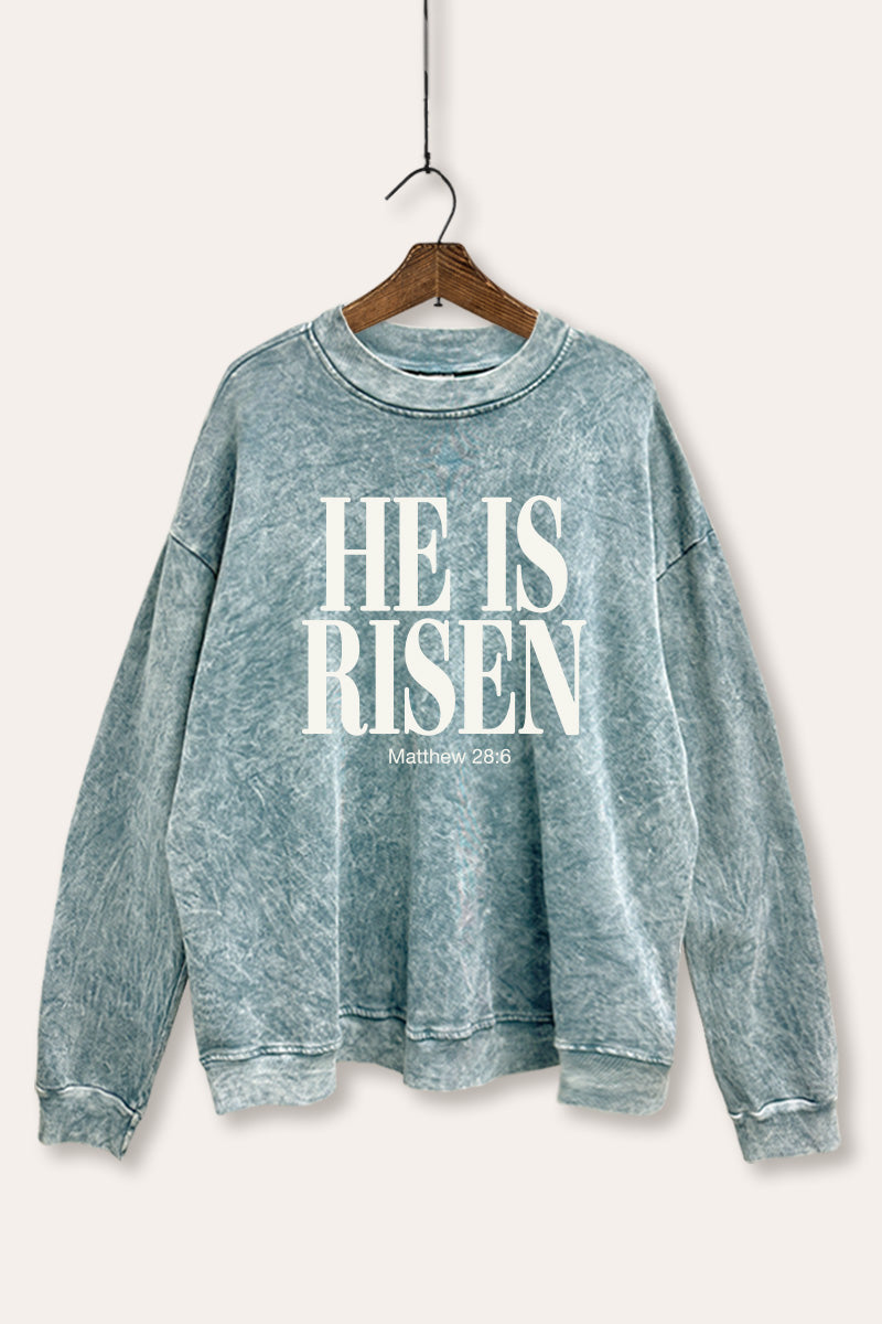 He Is Risen Christian Graphic Mineral Wash Sweatshirt