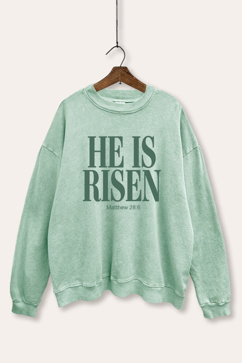 He Is Risen Christian Graphic Mineral Wash Sweatshirt
