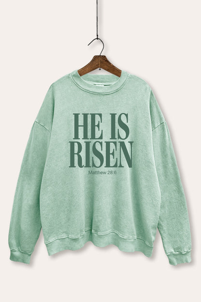 He Is Risen Christian Graphic Mineral Wash Sweatshirt