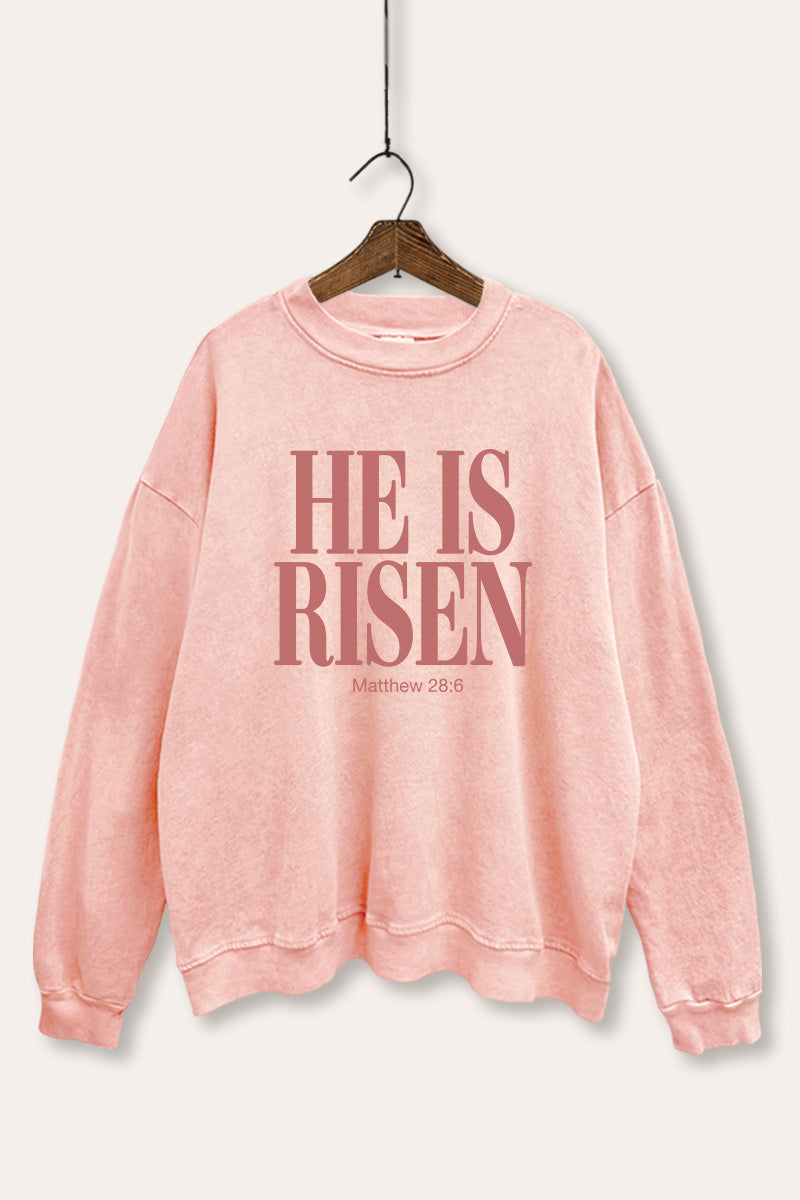 He Is Risen Christian Graphic Mineral Wash Sweatshirt