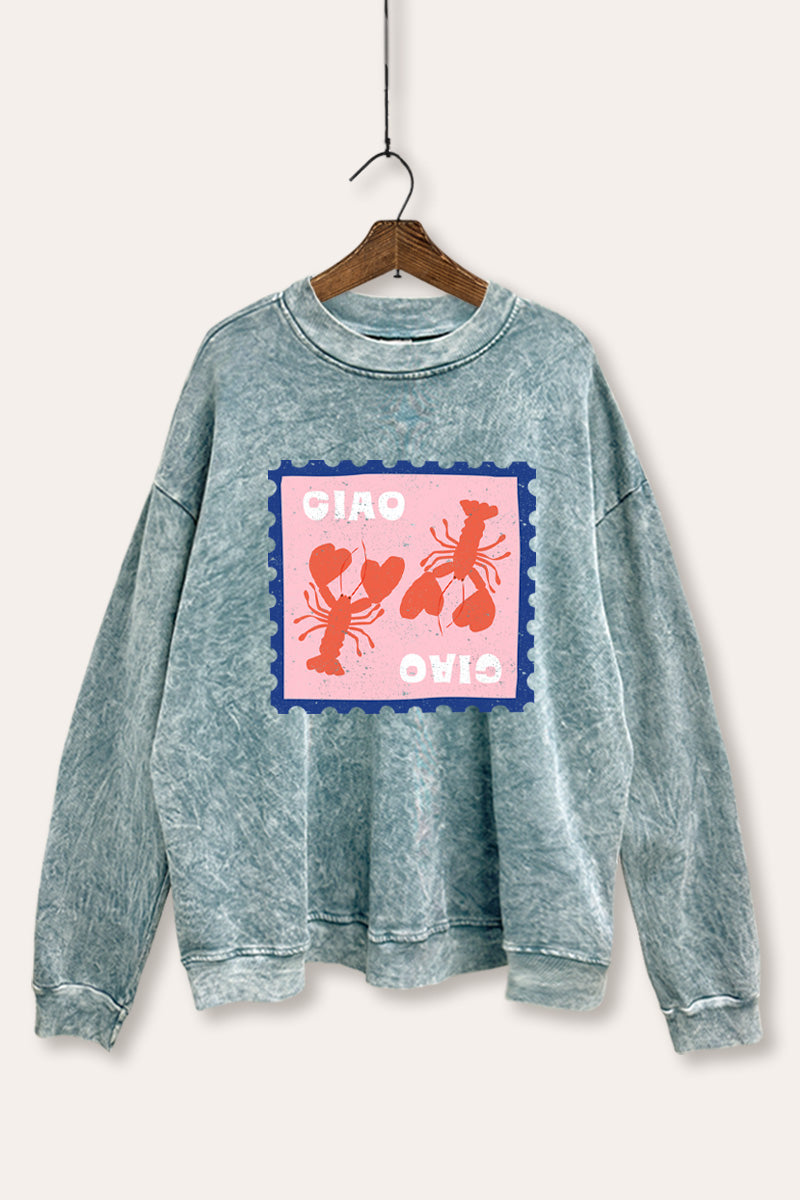 Ciao Lobster Graphic Mineral Wash Sweatshirt