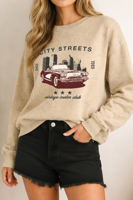 Vintage Motor City Streets Graphic Mineral Wash Sweatshirt