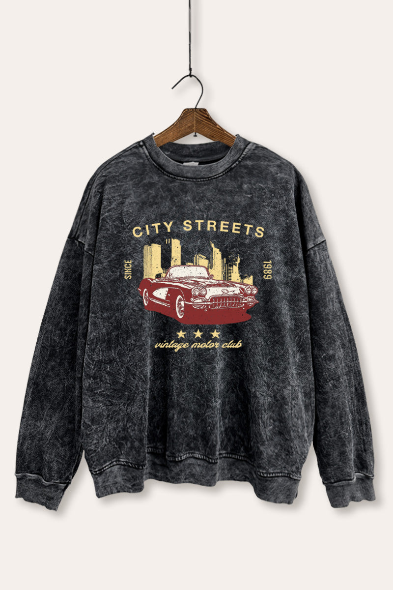 Vintage Motor City Streets Graphic Mineral Wash Sweatshirt