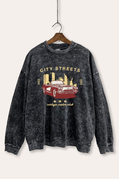 Vintage Motor City Streets Graphic Mineral Wash Sweatshirt