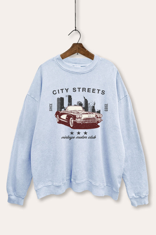 Vintage Motor City Streets Graphic Mineral Wash Sweatshirt