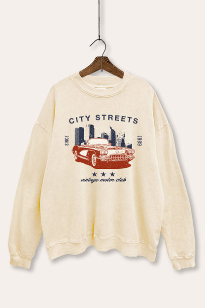 Vintage Motor City Streets Graphic Mineral Wash Sweatshirt