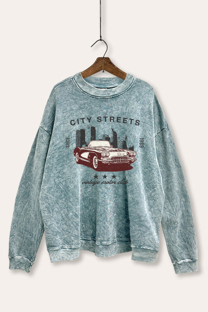 Vintage Motor City Streets Graphic Mineral Wash Sweatshirt