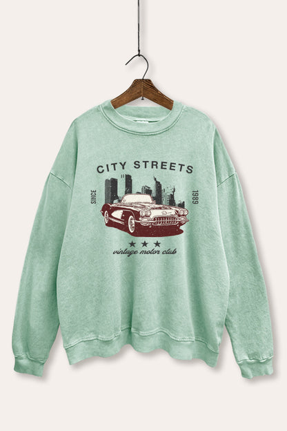Vintage Motor City Streets Graphic Mineral Wash Sweatshirt