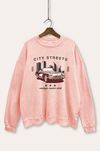 Vintage Motor City Streets Graphic Mineral Wash Sweatshirt