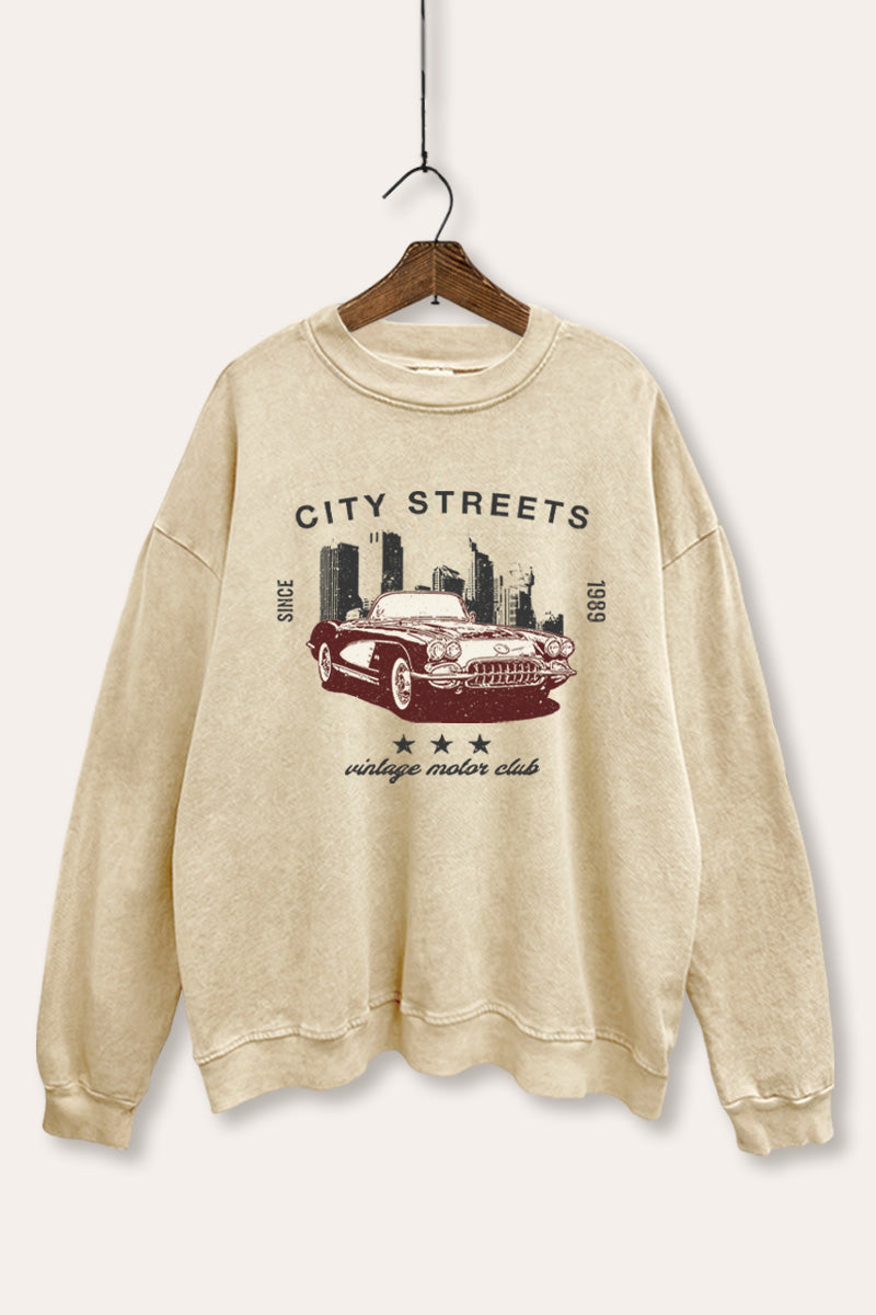 Vintage Motor City Streets Graphic Mineral Wash Sweatshirt