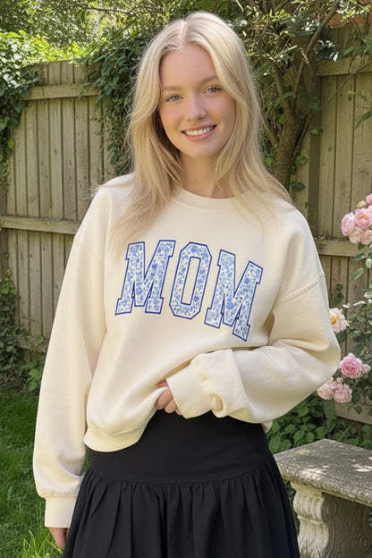 Mom Floral Pattern Graphic Mineral Wash Sweatshirt