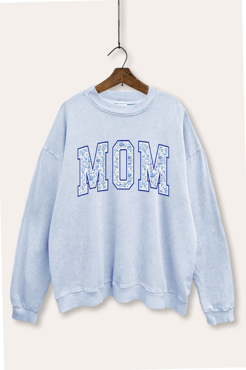 Mom Floral Pattern Graphic Mineral Wash Sweatshirt