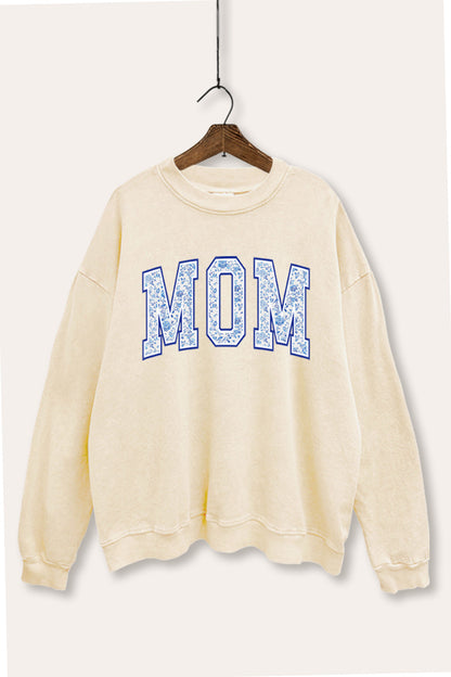 Mom Floral Pattern Graphic Mineral Wash Sweatshirt
