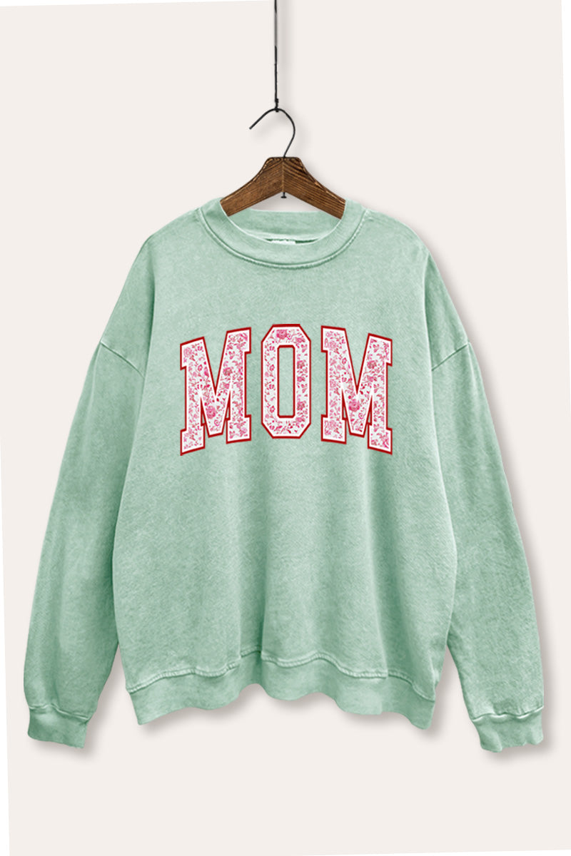 Mom Floral Pattern Graphic Mineral Wash Sweatshirt