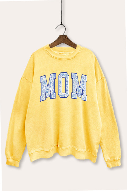 Mom Floral Pattern Graphic Mineral Wash Sweatshirt