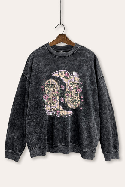 Western Boots Graphic Mineral Wash Sweatshirt