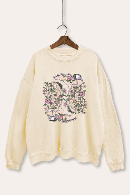 Western Boots Graphic Mineral Wash Sweatshirt
