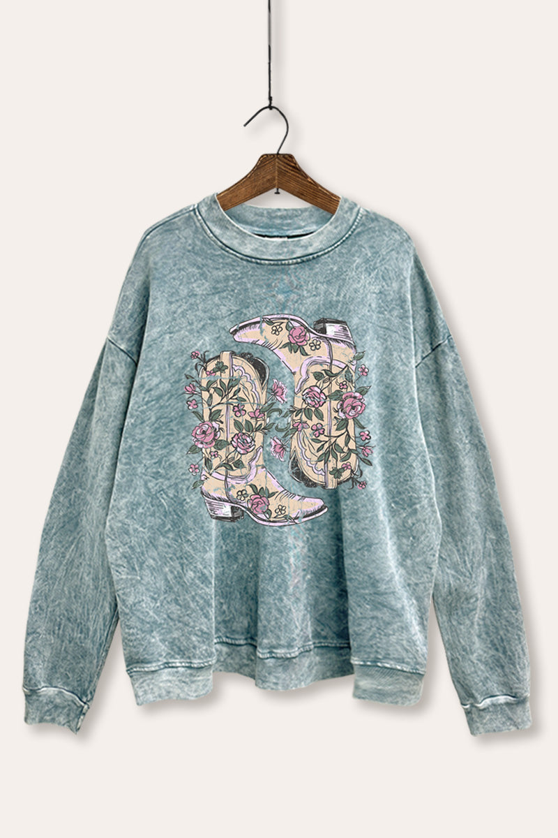 Western Boots Graphic Mineral Wash Sweatshirt