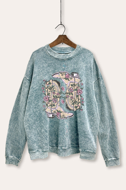 Western Boots Graphic Mineral Wash Sweatshirt