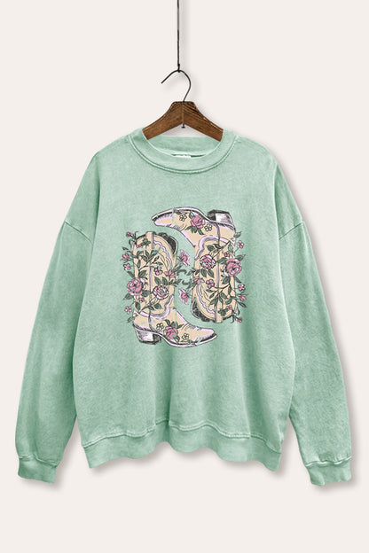 Western Boots Graphic Mineral Wash Sweatshirt