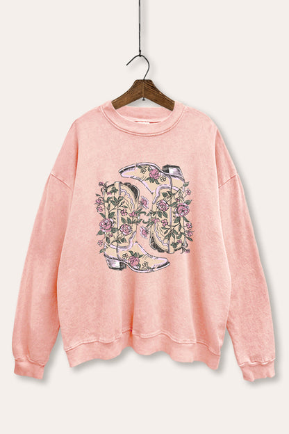 Western Boots Graphic Mineral Wash Sweatshirt