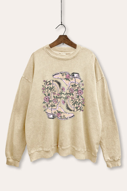 Western Boots Graphic Mineral Wash Sweatshirt