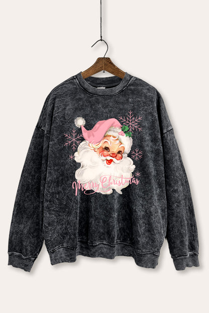 Vintage Christmas Santa Graphic Mineral Wash Sweatshirt