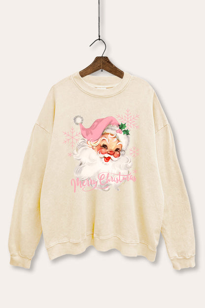 Vintage Christmas Santa Graphic Mineral Wash Sweatshirt