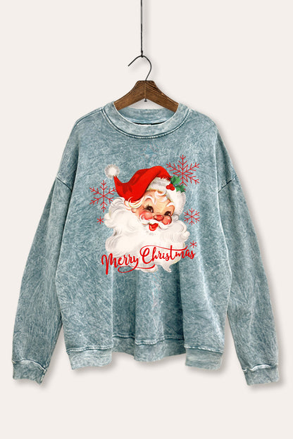 Vintage Christmas Santa Graphic Mineral Wash Sweatshirt