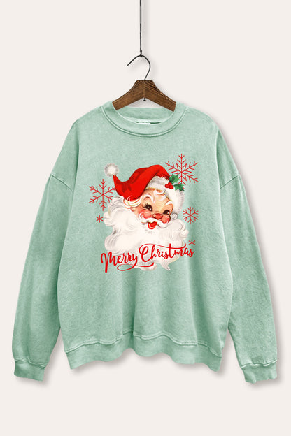 Vintage Christmas Santa Graphic Mineral Wash Sweatshirt