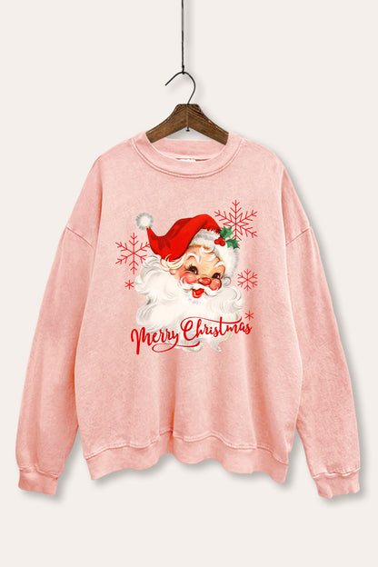 Vintage Christmas Santa Graphic Mineral Wash Sweatshirt