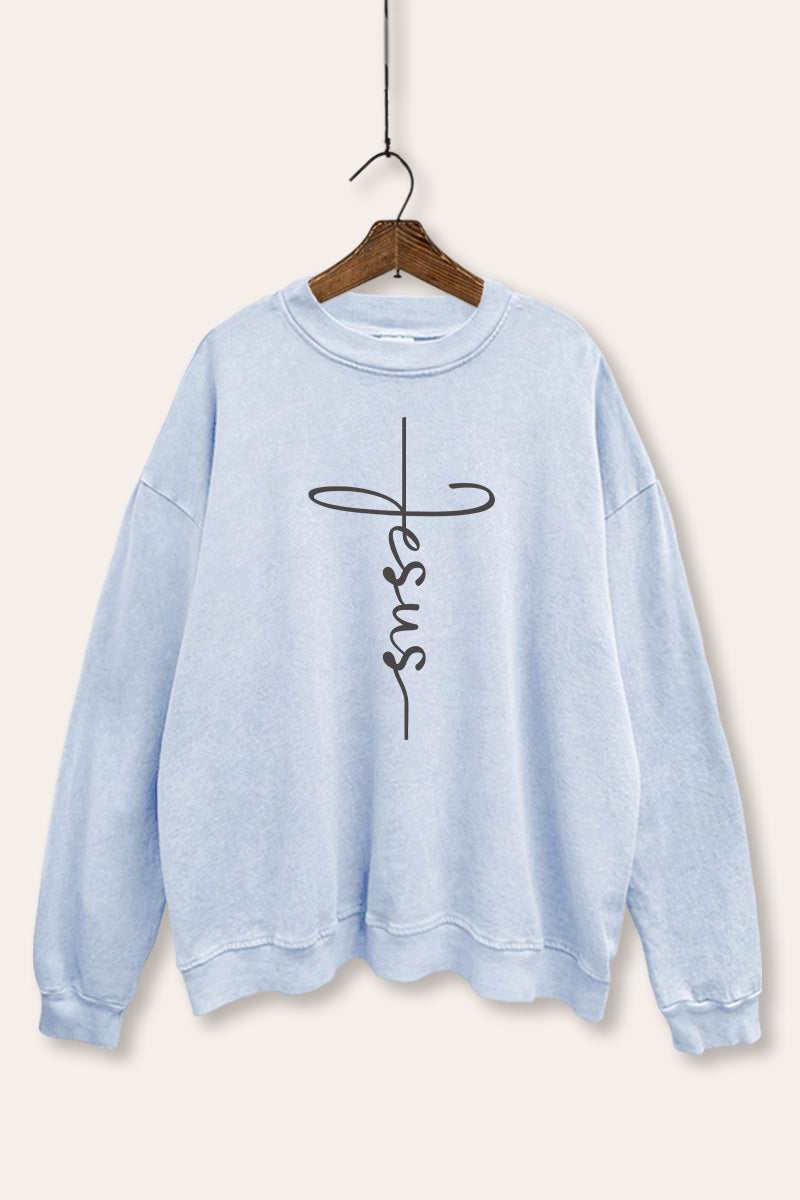 Jesus Cross Typography Mineral Wash Sweatshirt