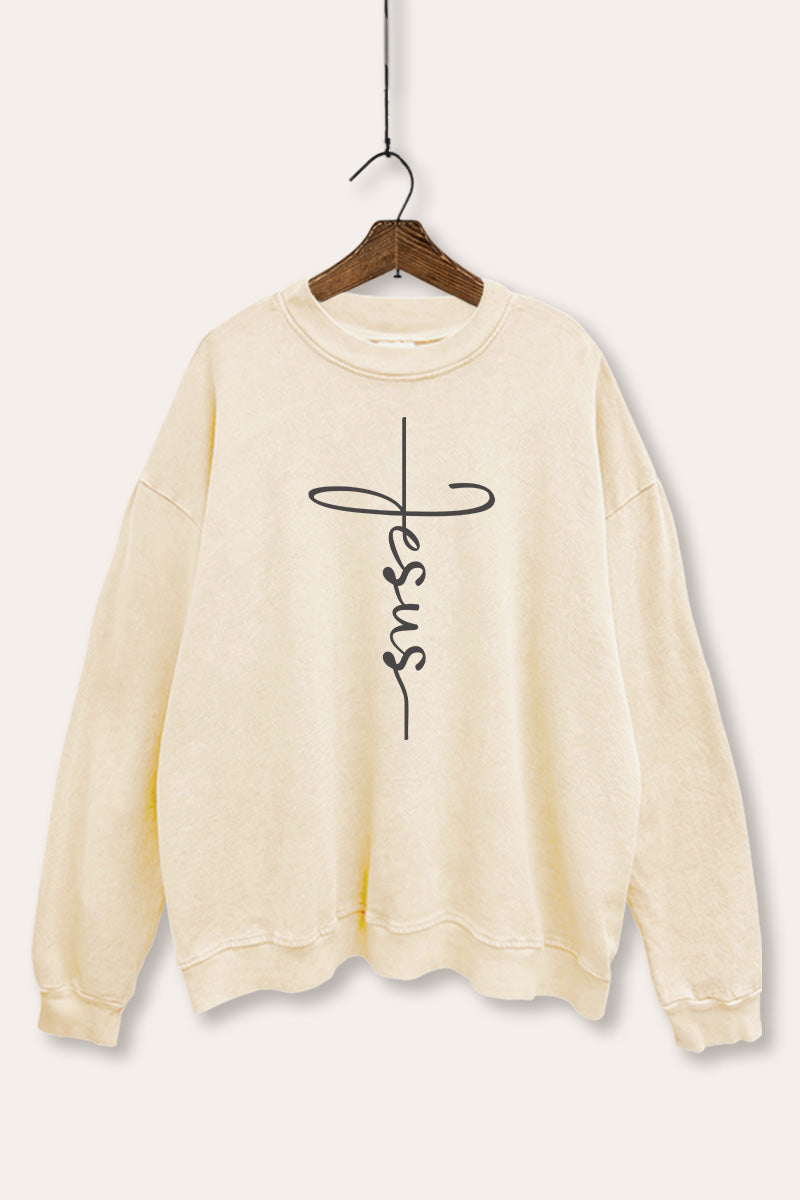 Jesus Cross Typography Mineral Wash Sweatshirt