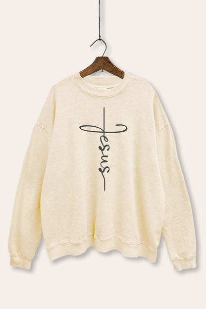 Jesus Cross Typography Mineral Wash Sweatshirt