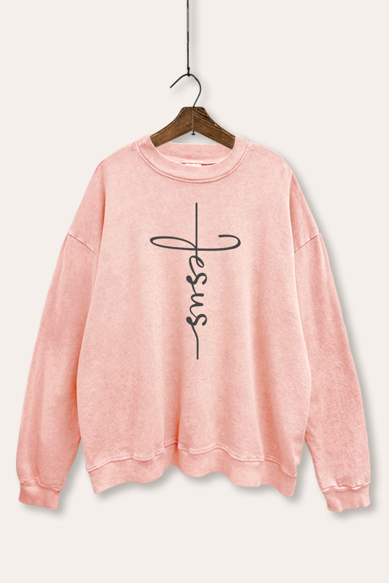 Jesus Cross Typography Mineral Wash Sweatshirt