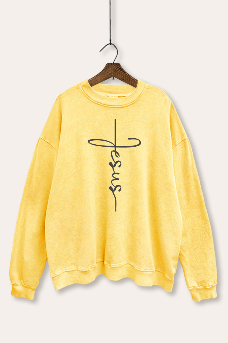 Jesus Cross Typography Mineral Wash Sweatshirt