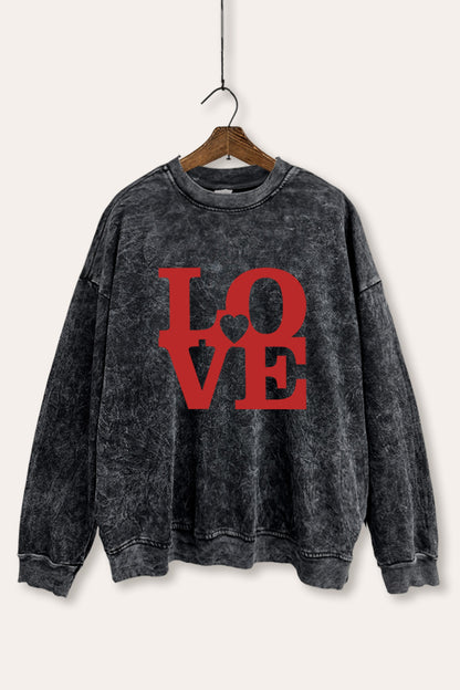 Bold Love Heart Graphic Mineral Wash Sweatshirt