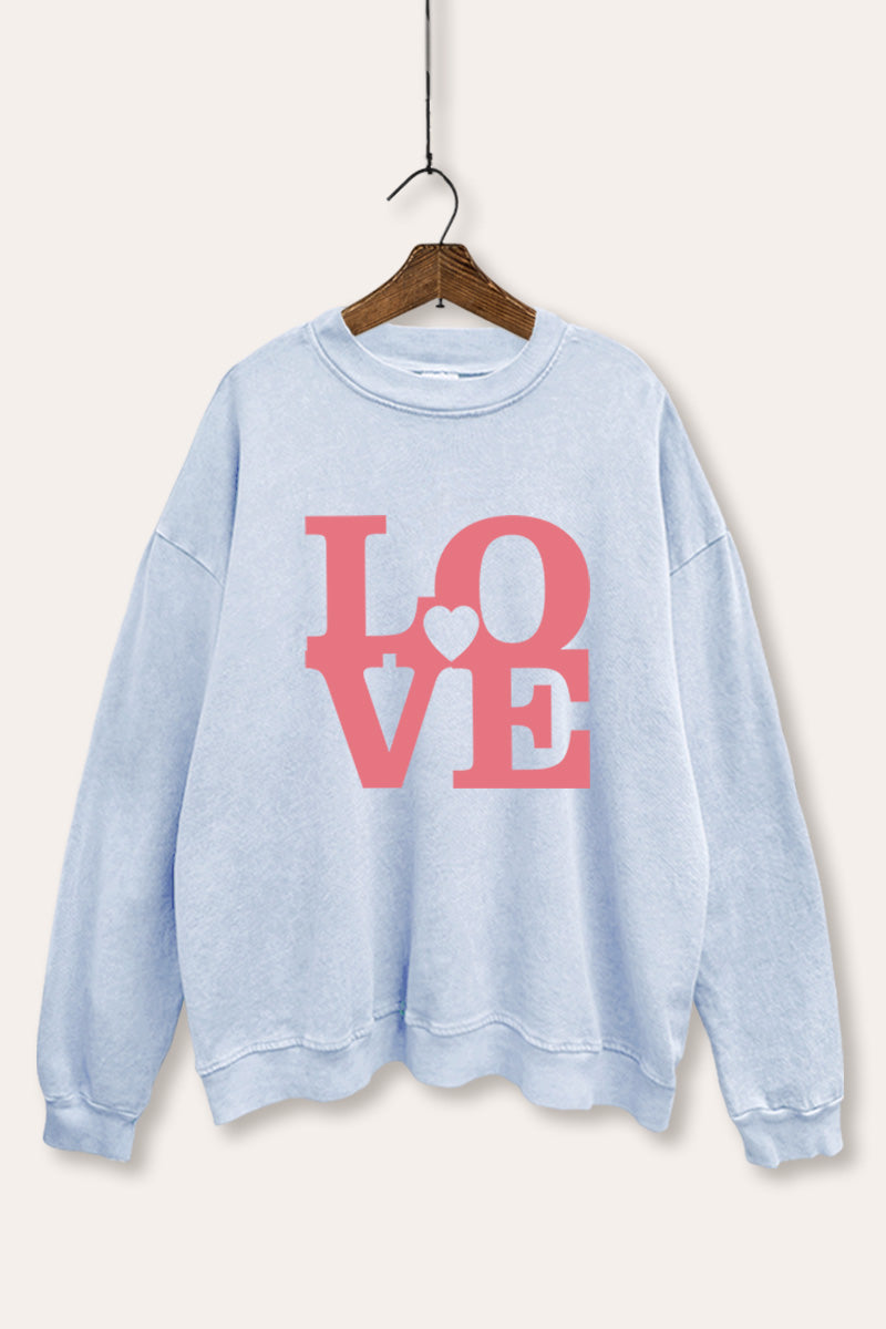 Bold Love Heart Graphic Mineral Wash Sweatshirt