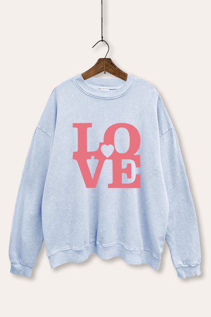 Bold Love Heart Graphic Mineral Wash Sweatshirt