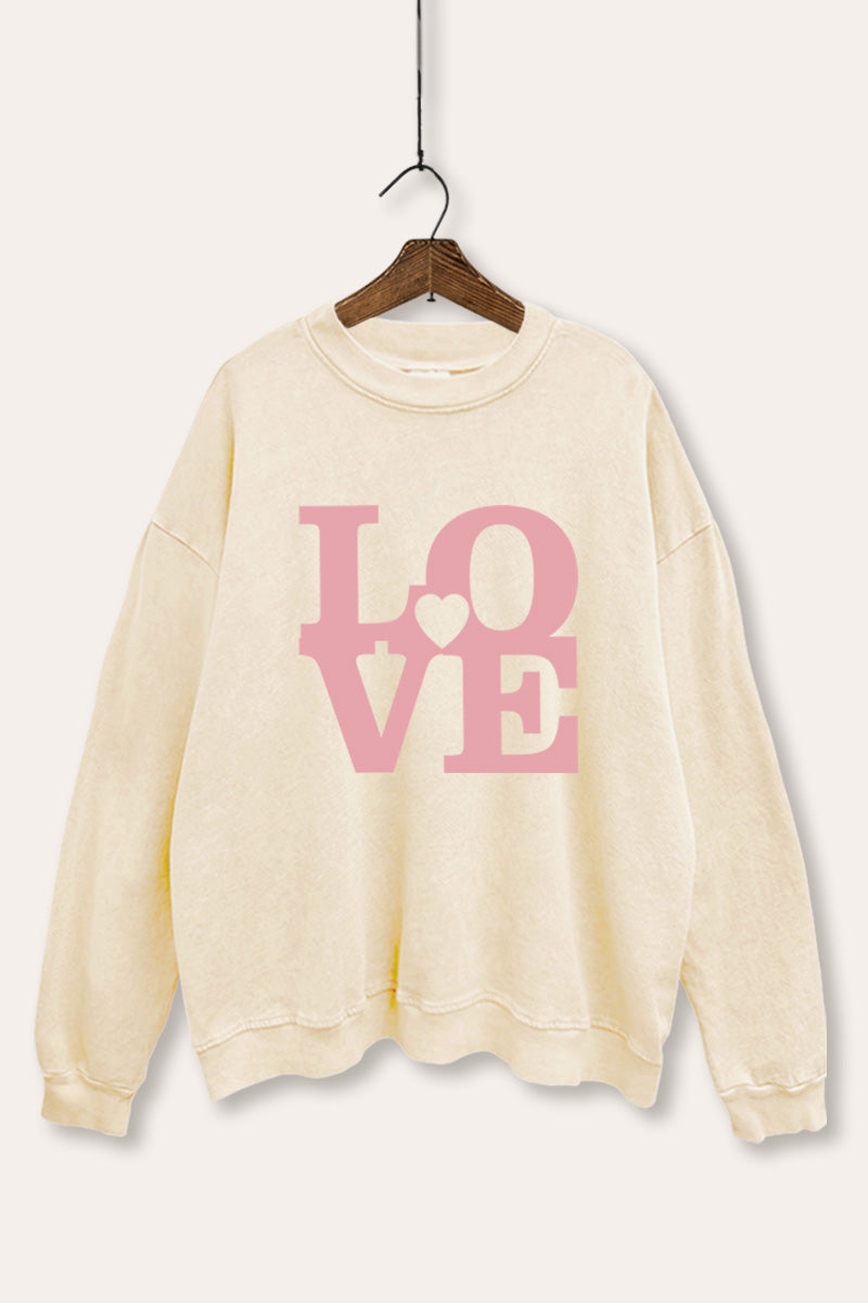Bold Love Heart Graphic Mineral Wash Sweatshirt