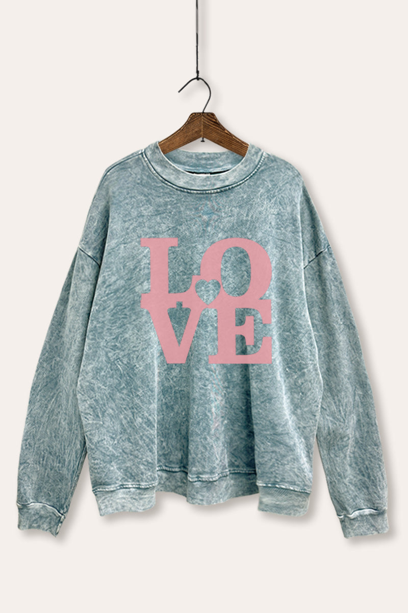 Bold Love Heart Graphic Mineral Wash Sweatshirt