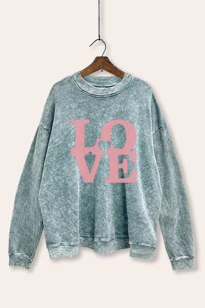 Bold Love Heart Graphic Mineral Wash Sweatshirt