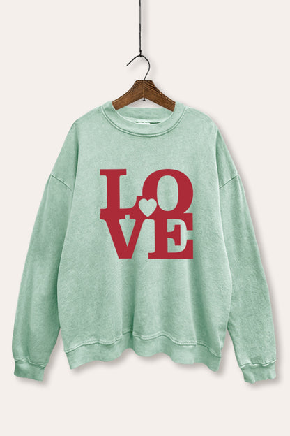 Bold Love Heart Graphic Mineral Wash Sweatshirt