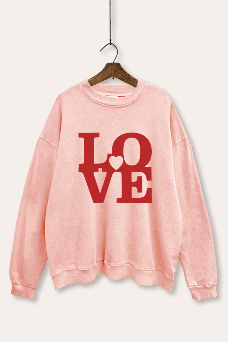 Bold Love Heart Graphic Mineral Wash Sweatshirt