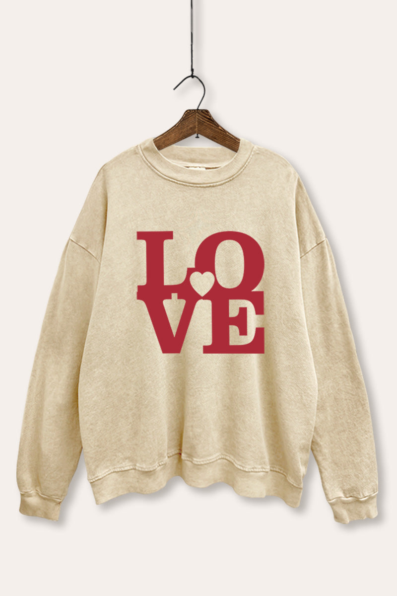 Bold Love Heart Graphic Mineral Wash Sweatshirt