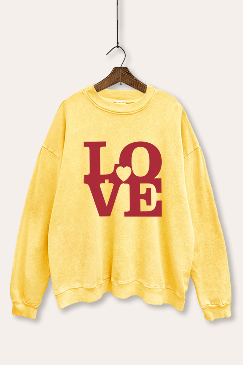 Bold Love Heart Graphic Mineral Wash Sweatshirt