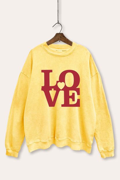 Bold Love Heart Graphic Mineral Wash Sweatshirt