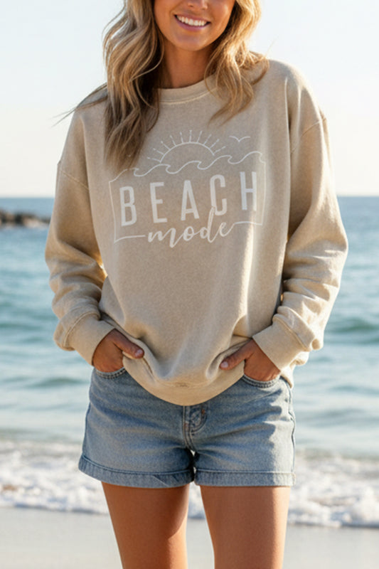Beach Mode Sunset Waves Graphic Mineral Wash Sweatshirt
