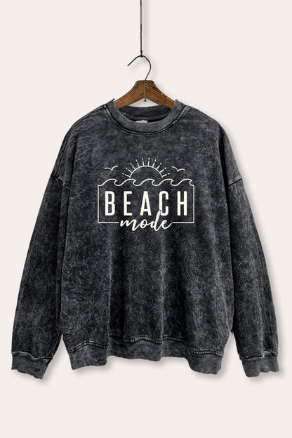 Beach Mode Sunset Waves Graphic Mineral Wash Sweatshirt